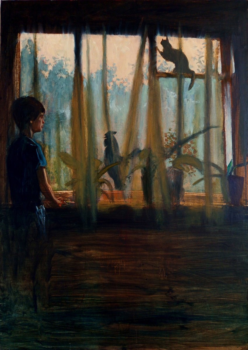 Illustrative Portrait Oil Painting By Serhiy Roy, 17 X 23", Window 1., Original Artwork