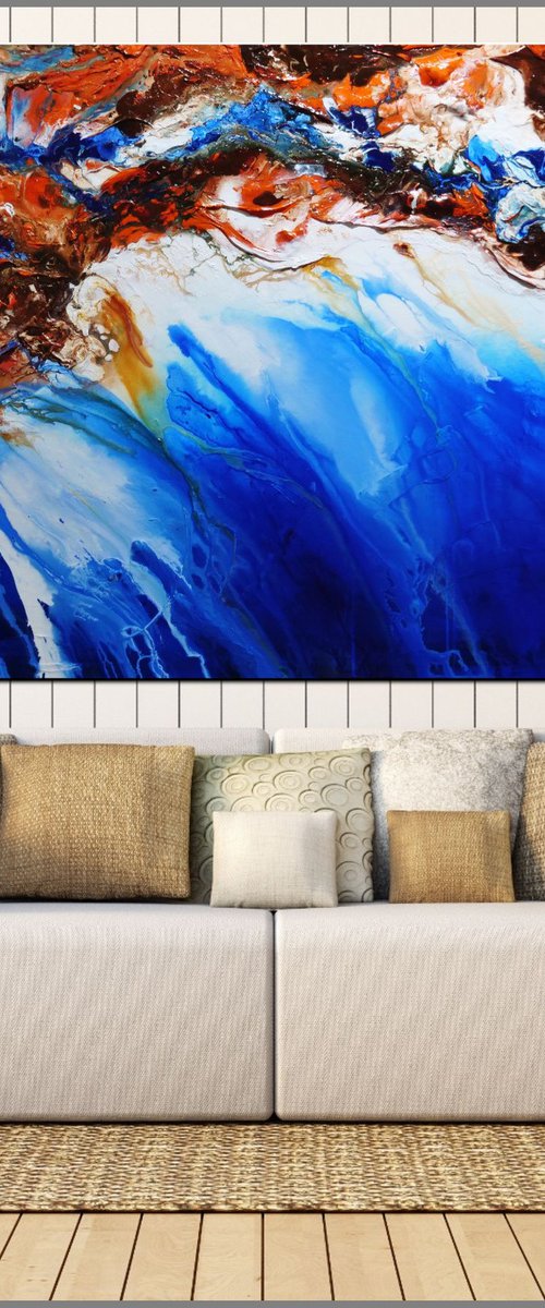 Rusted Oxide Coast 200cm x 120cm Blue Orange Textured Abstract Art by Franko