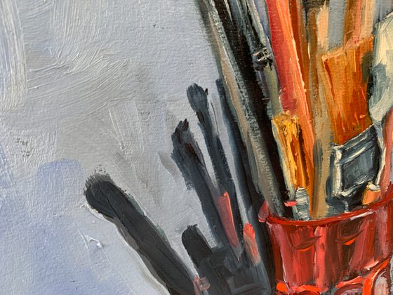 Still life. Artist paint brushes.