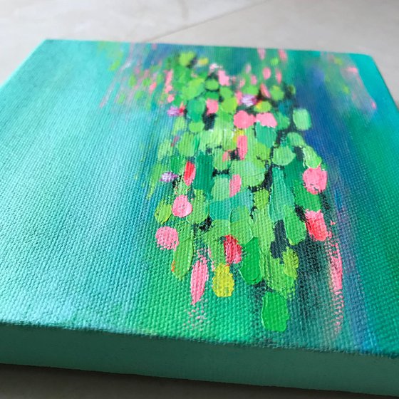 Water Lily ! Miniature Abstract Painting! Ready to hang