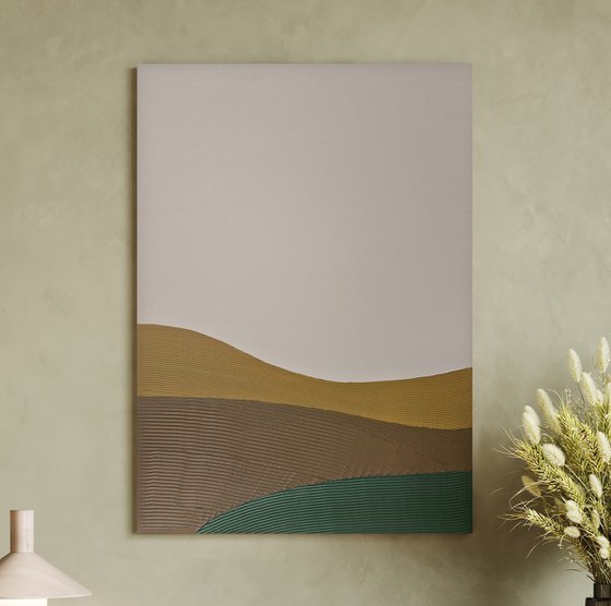 "Green Hills 2" Textured abstract green brown