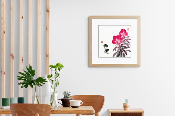 Celosia, chicks and ladybug