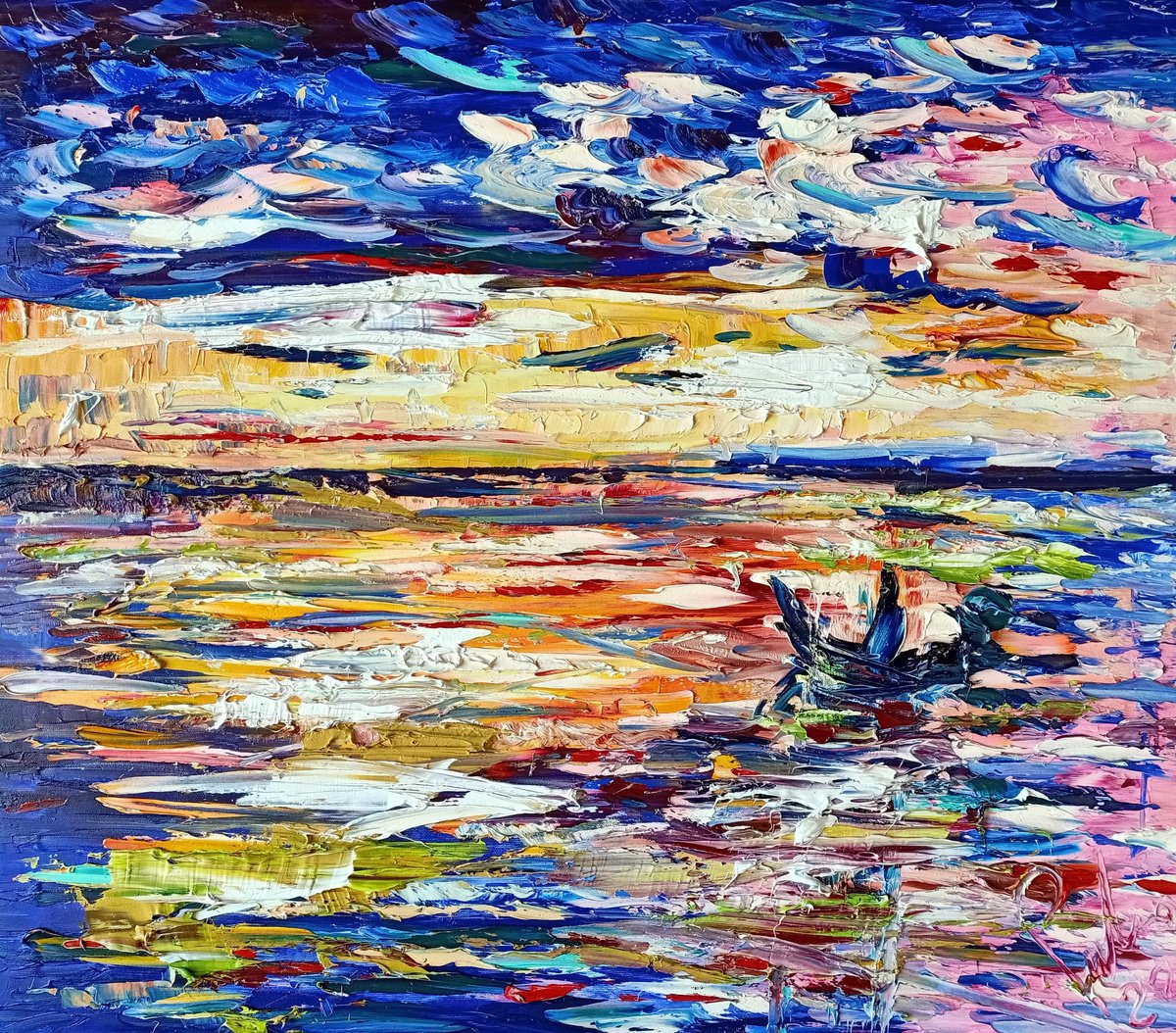 Abstract Botanical Oil Painting By Antonino Puliafico, 31 X 28, Abbandonarsi Al Crepuscolo, Original Artwork