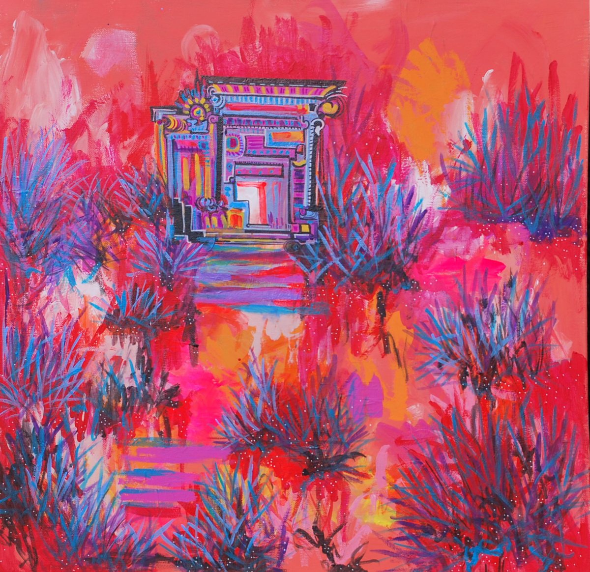 Abstract Landscape Acrylic Painting By Aasiri Wickremage, 24 X 24, Crimson Spring, Original Artwork