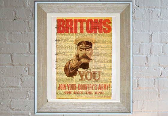 Britons: Join Your Country's Army! - Collage Art Print on Large Real English Dictionary Vintage Book Page