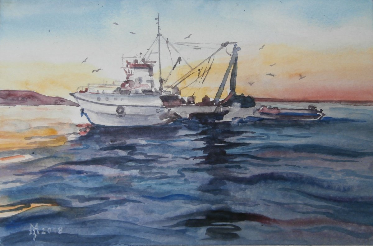 Impressionistic Watercolour , Fishing Boat By Zoran Mihajlovic Muza, 9 X 6, Artwork For Sale On Artfinder