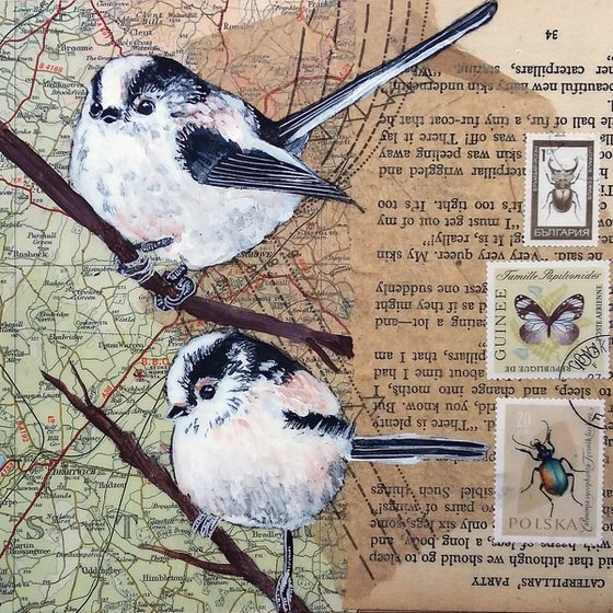 Long tailed tits - Ornithology #10 - Framed ready to hang original painting