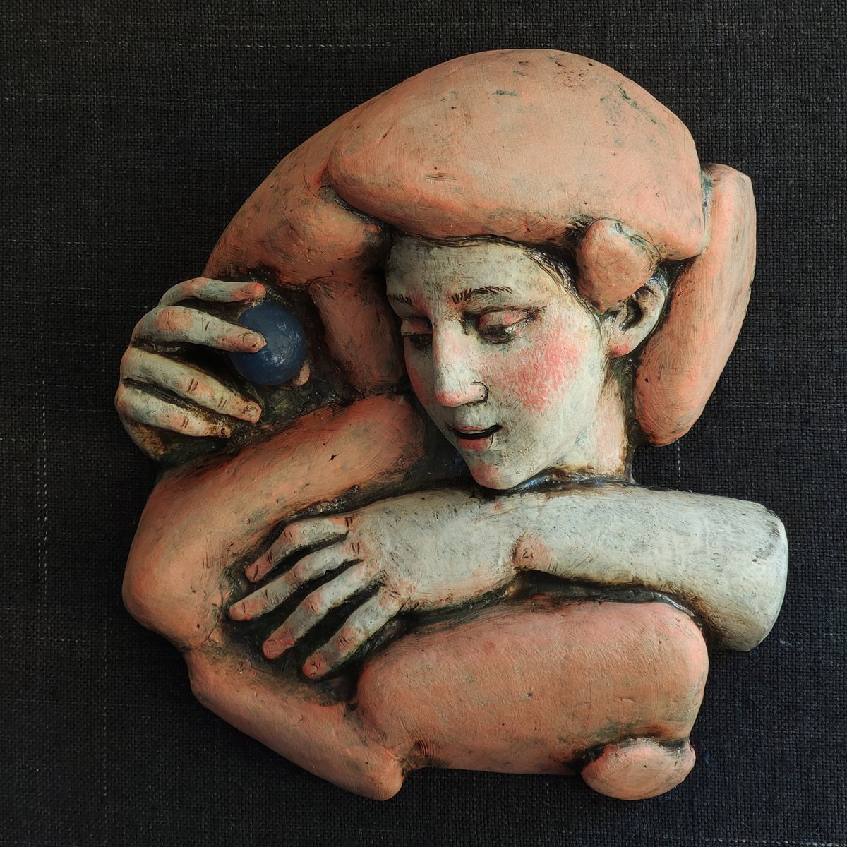 Expressive Portrait Relief By Nadiia Otriazha Fedir Bushmanov, 10 X 11", Blueberry, Original Artwork