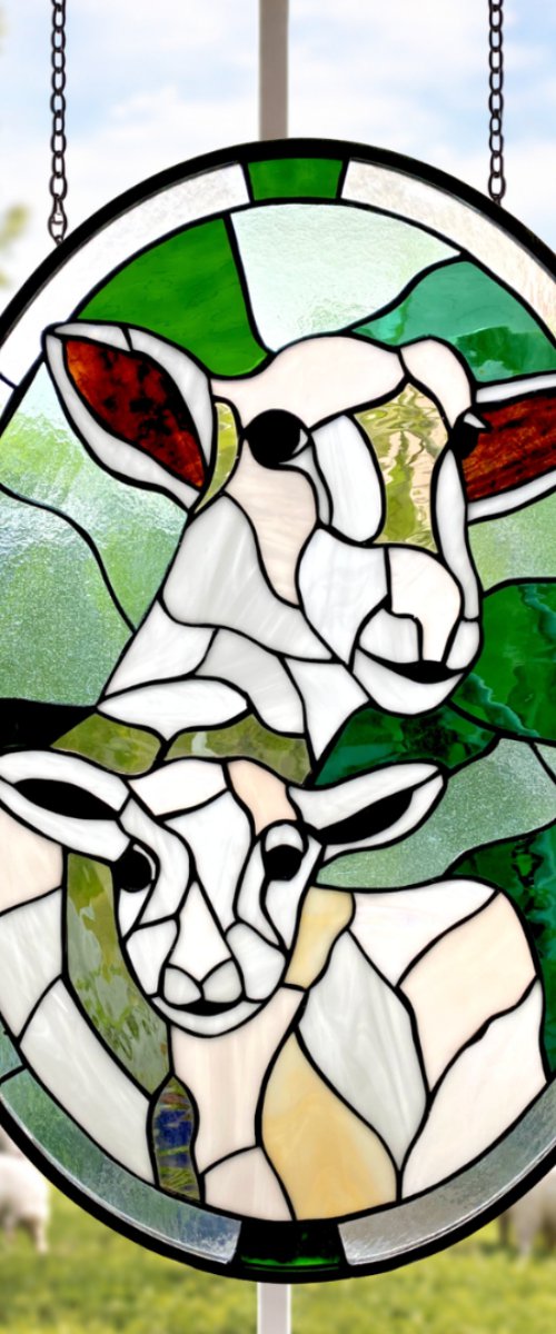 Stained Glass Lamb Window Panel by Oksana Saladino