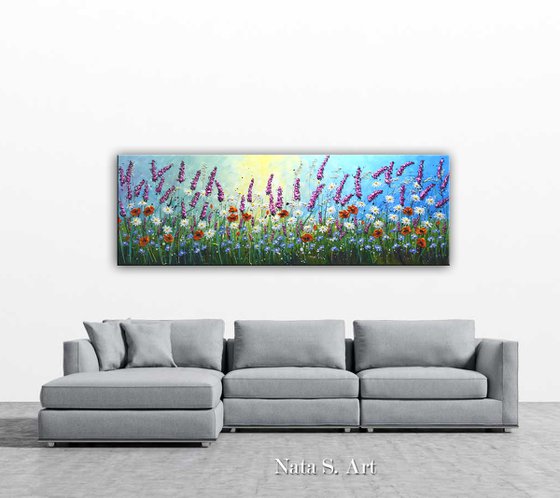 Summer Blooming - Extra Large Textured Wildflower Meadow Painting