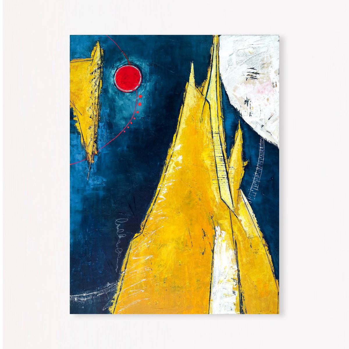 Abstract Acrylic Painting By Hyunah Kim, 36 X 48, Sun, Mountain, Moon, Original Artwork