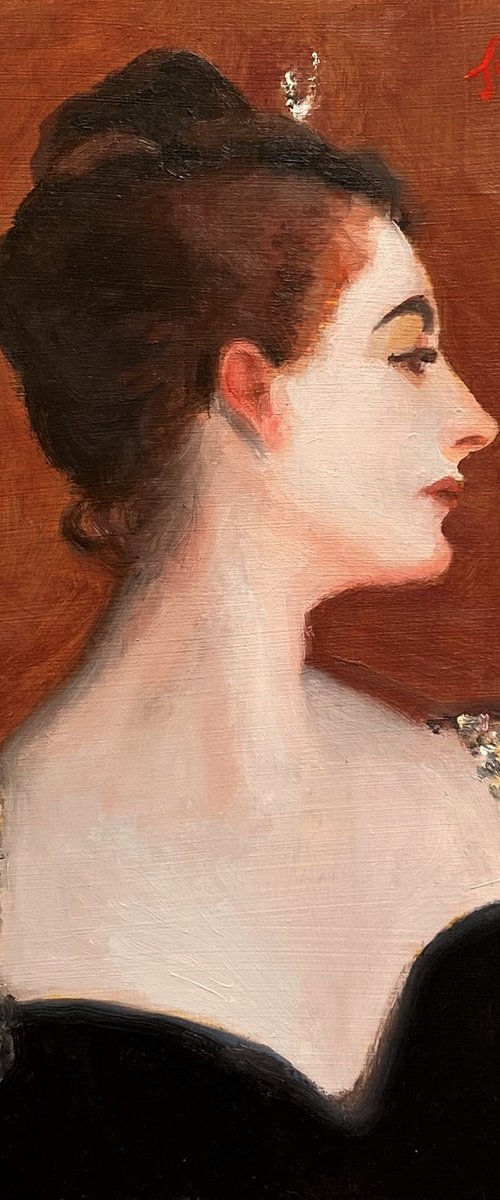 Madame X study after Singer Sargent, oil painting, with wooden frame. by Jackie Smith