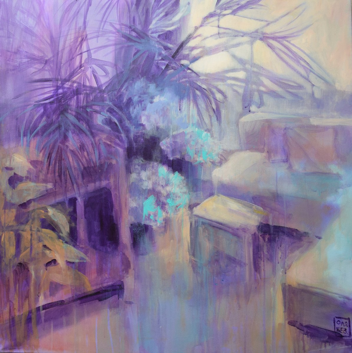 Impressionistic Still Life Acrylic Painting By Olga Bezverkhaya, 31 X 31", Everyday Illusions, Original Artwork