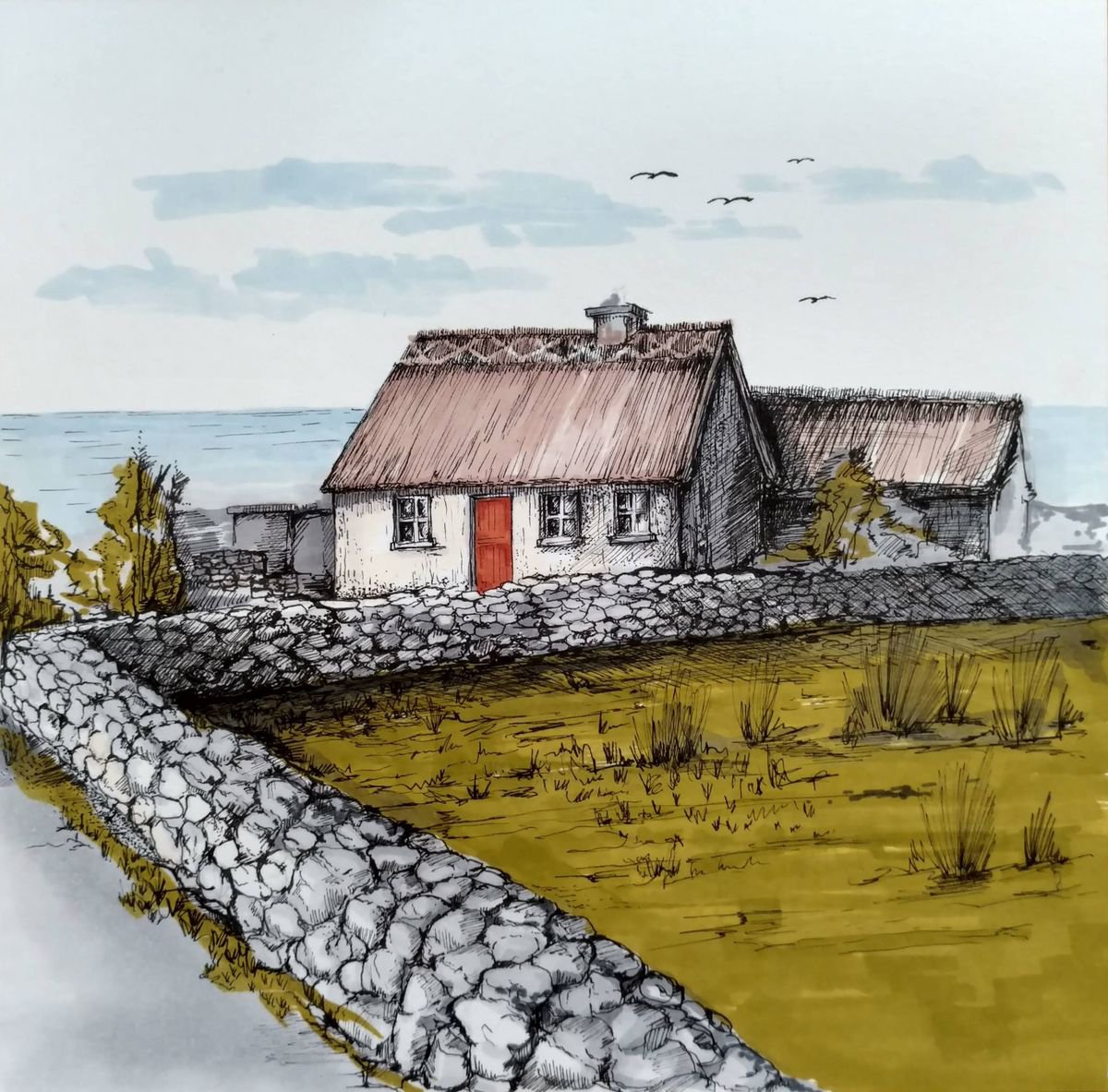 Irish Cottage Ink drawing by Joanna Tojka Artfinder