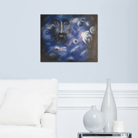 New Era, original surreal space oil painting, gift idea, art for home