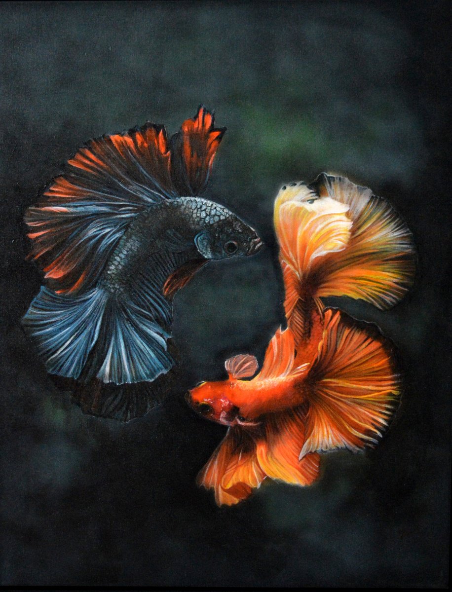 Photorealistic Animal Acrylic Painting By Maria Arias, 29 X 37", Yin & Yang, Original Artwork