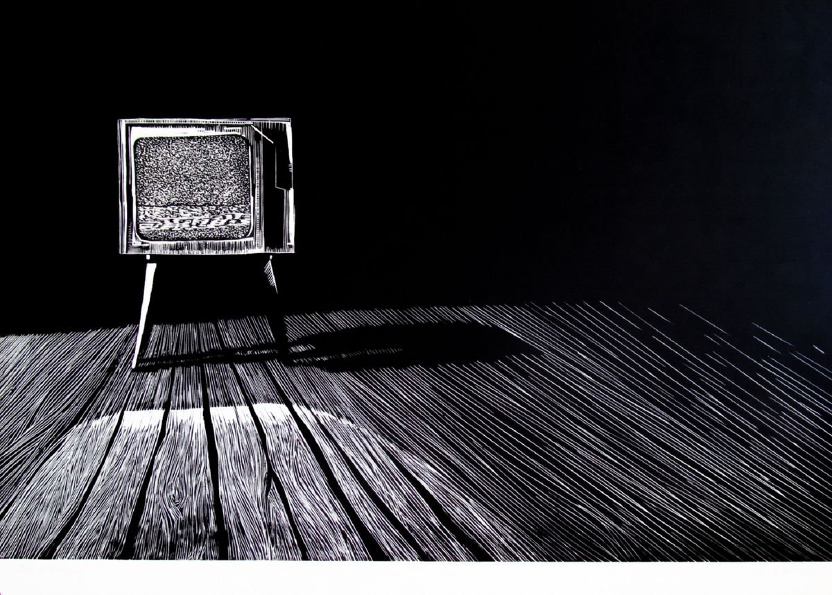 Surrealistic Still Life Linocut By Kristina Vatova, 35 X 26", "Bad Picture.", Original Artwork