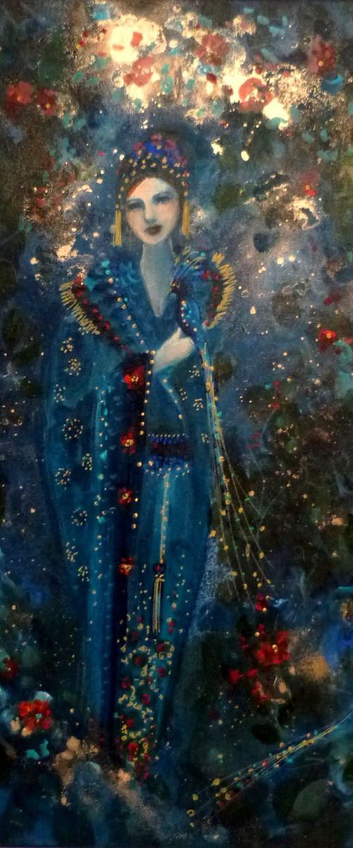 "The divine night " mix media on canvas 32.5x 40.5cm by Loetitia Pillault