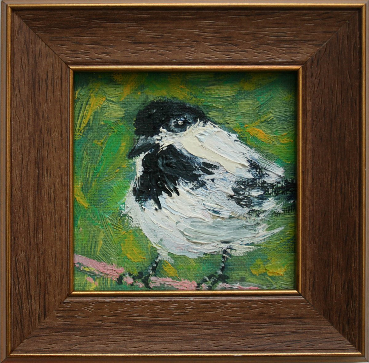 BIRD #4 framed / FROM MY A SERIES OF MINI WORKS BIRDS / ORIGINAL PAINTING by Salana Art Gallery