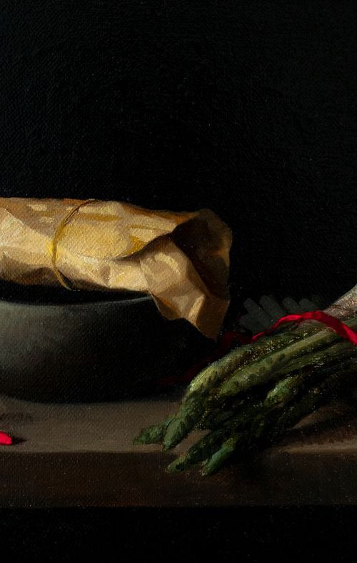 Asparagus , 20x30cm, oil on canvas, original still life 2018 by Davit Davtyan