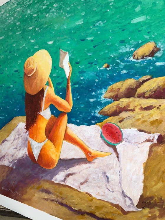 Lonely girl with interesting book