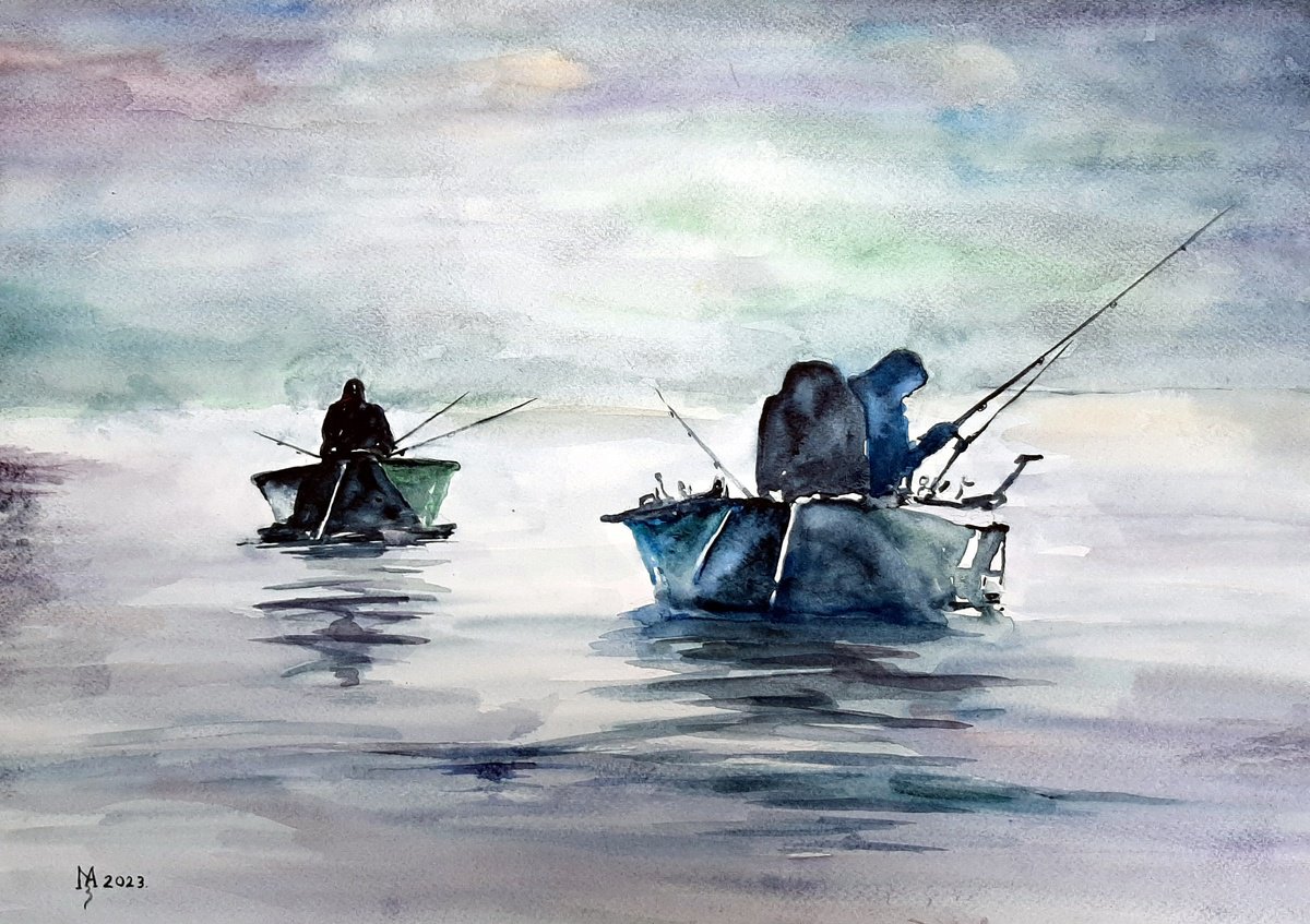 Impressionistic Watercolour , Dawn On The River By Zoran Mihajlovic Muza, 19 X 14, Artwork For Sale On Artfinder
