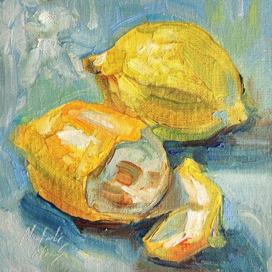 Lemons Still Life. Oil Painting