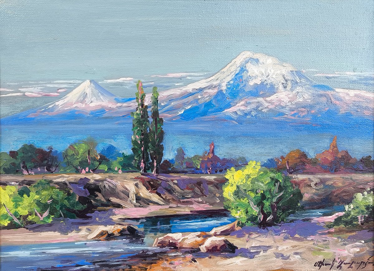 Where The Araks Meets Ararat By Mexak Xazaryan, 16 X 12, Artwork For Sale On Artfinder