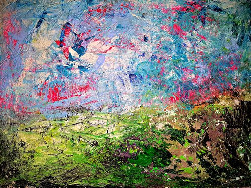 Senza Titolo 186 - abstract landscape - ready to hang - 105 x 79 x 2,50 cm - acrylic painting on stretched canvas by Alessio Mazzarulli