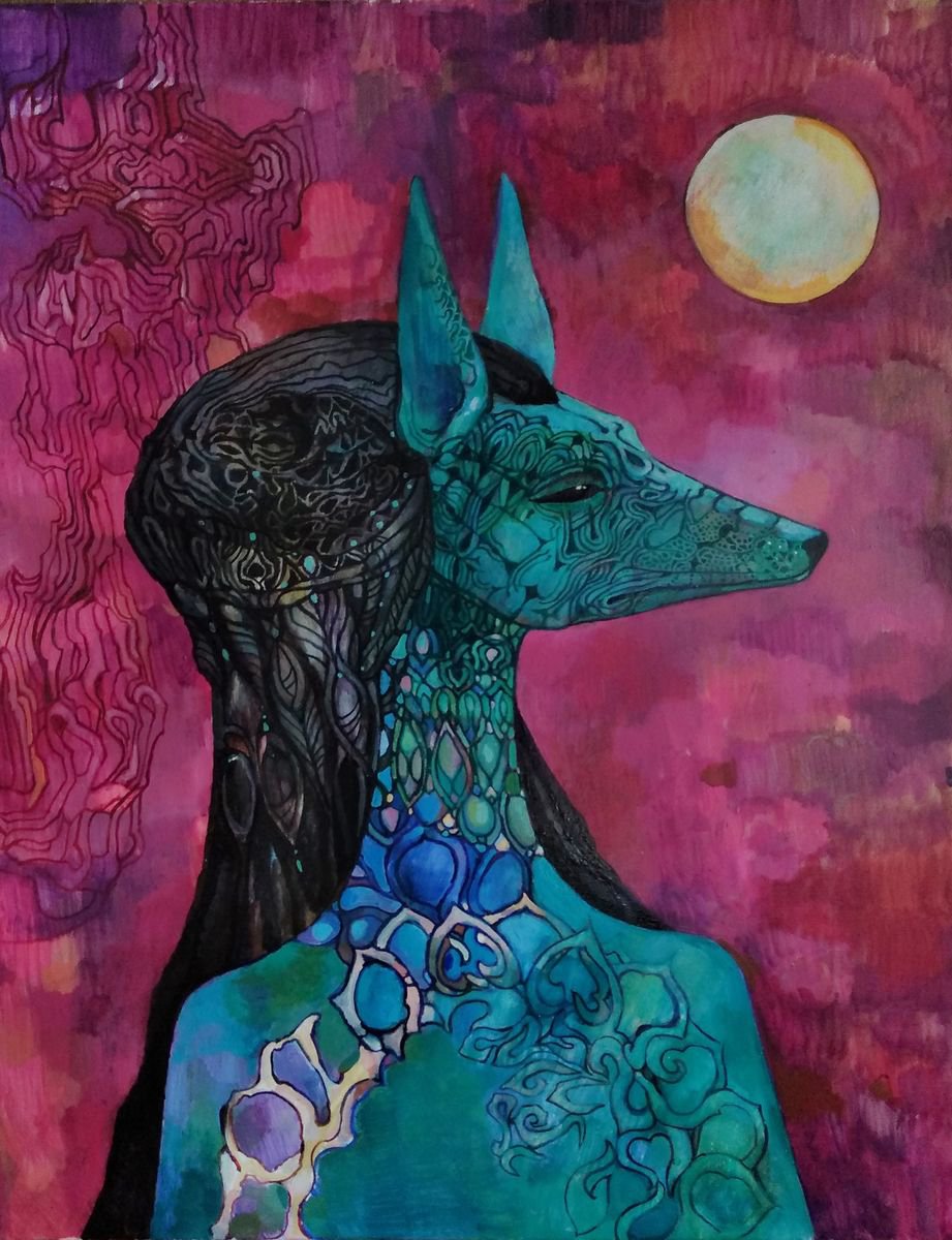 Anubis and moon by Olga Zelinska