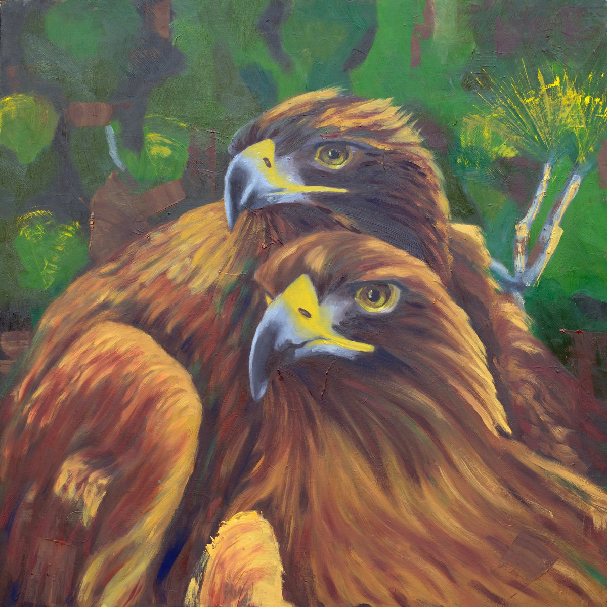 Expressive Animal Oil Painting By Rebeca Fuchs, 25 X 25", Love Is Golden, Original Artwork