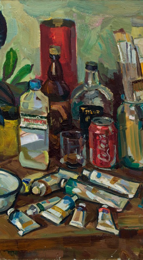 Still life with paints and  ficus by Ihar Sviancicki