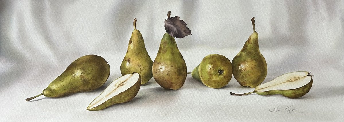 Photorealistic Still Life Watercolour By Alina Karpova, 30 X 11, Conference, Original Artwork