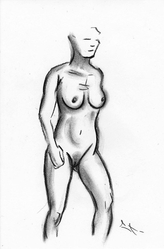 EXPRESSIVE NUDE SKETCH study, charcoal drawing