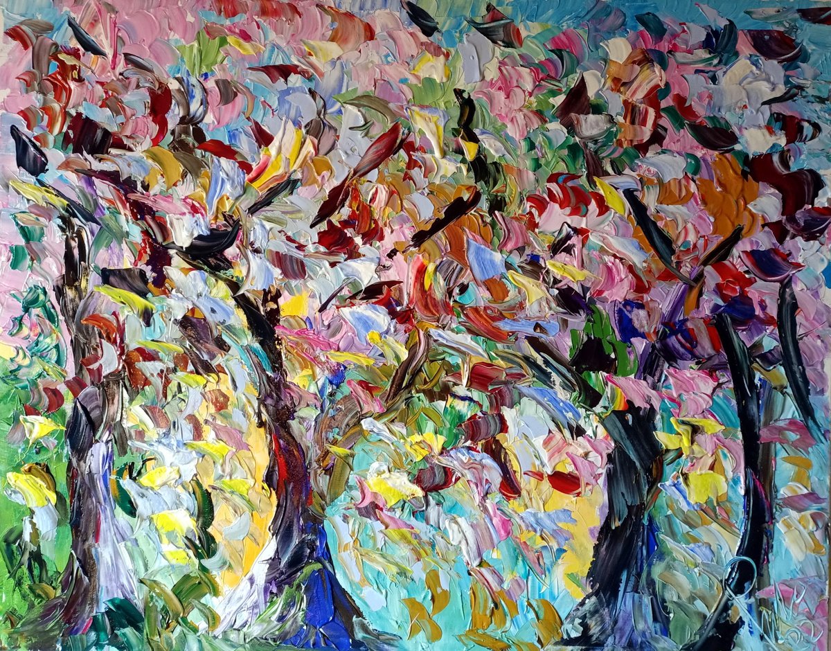 Impressionistic Abstract Acrylic Painting By Antonino Puliafico, 59 X 47, Vento Rosa, Original Artwork