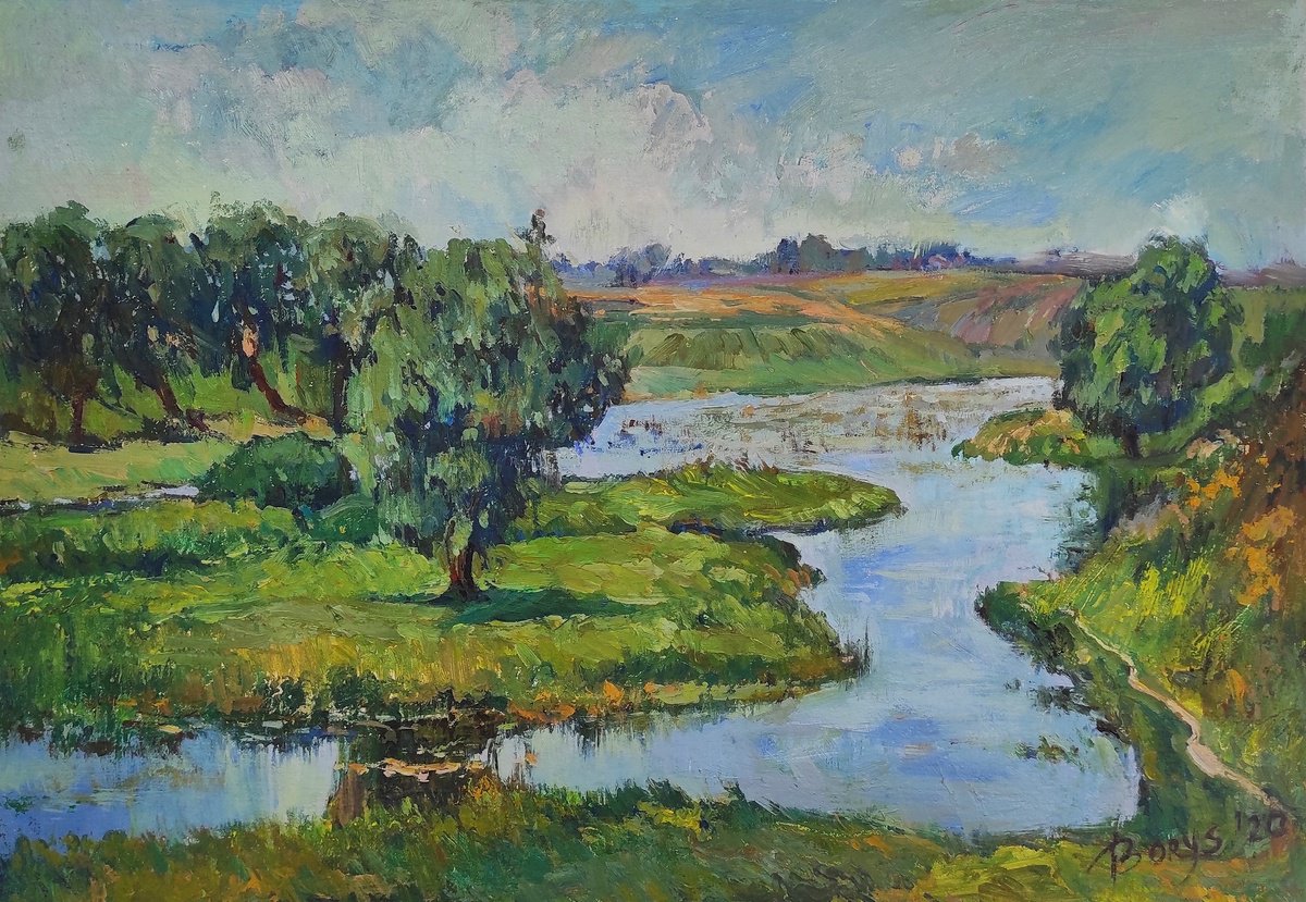 Impressionistic Landscape Oil Painting By Tetiana Borys, 18 X 13", Summer Time, Original Artwork