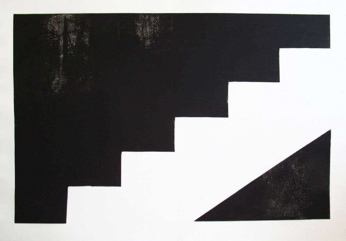 Geometric Abstract Etchings & Engravings By Kristina Vatova, 39 X 28", "Absence Ii", Original Artwork