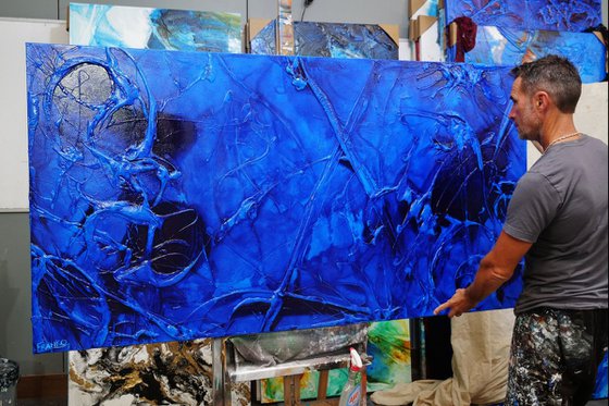 Sapphire Icon 190cm x 100cm Blue Ink Textured Abstract Art