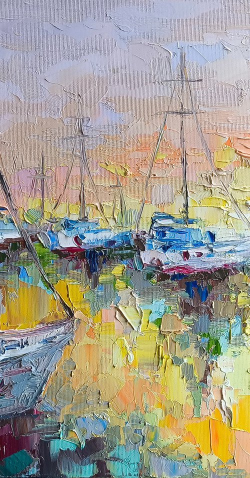 Quiet harbor at sunset by Anastasia Kozorez