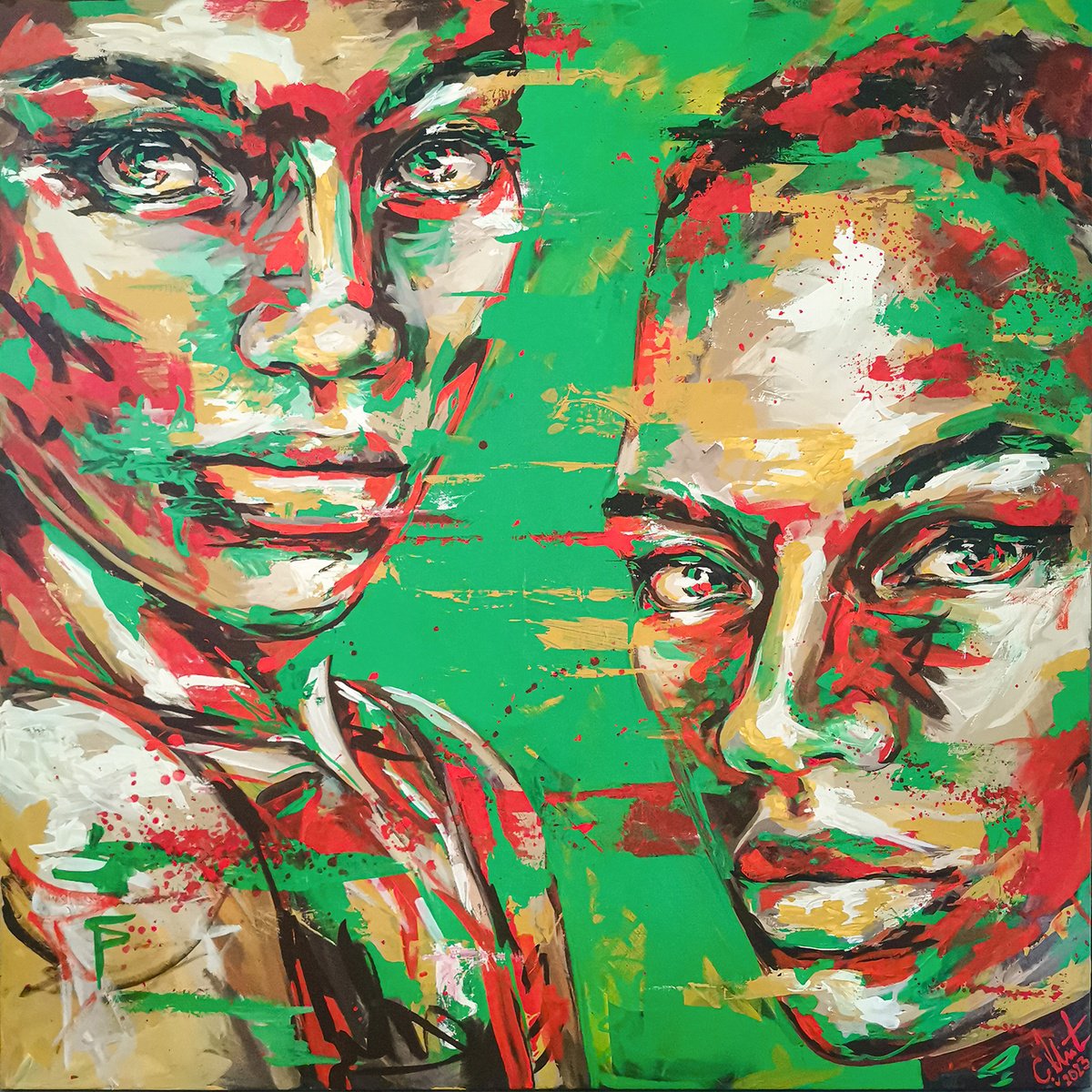 Urban And Pop Acrylic Painting , Naim &Amp; Lamin By Carographic By Carolyn Mielke, 39 X 39, Artwork For Sale On Artfinder