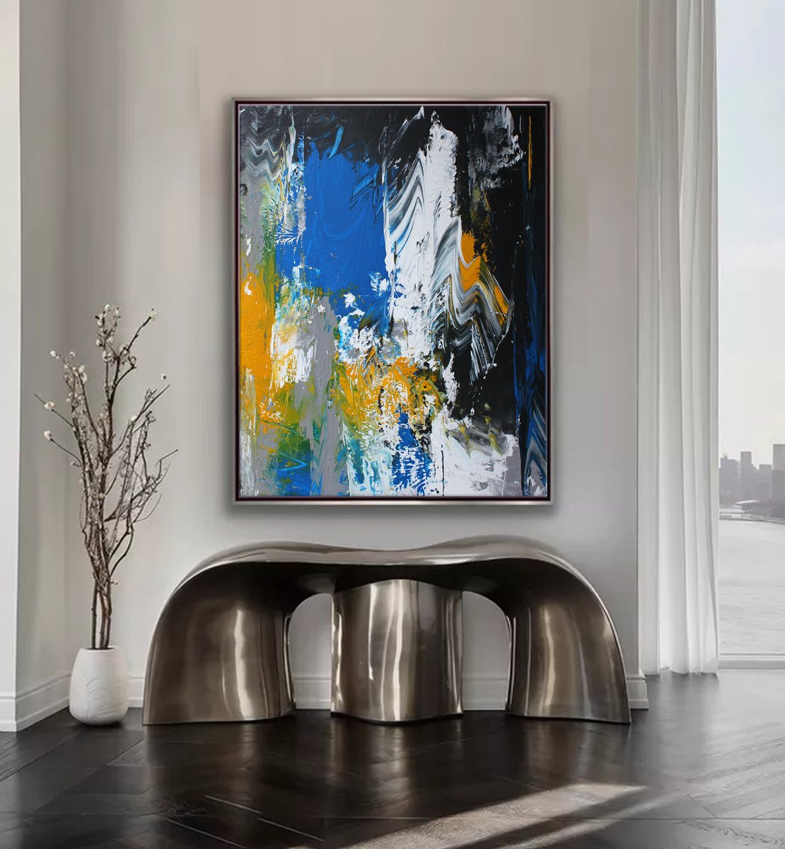 Abstract Acrylic Painting By Mir-Jan, 31 X 39", Abstract 102, Original Artwork