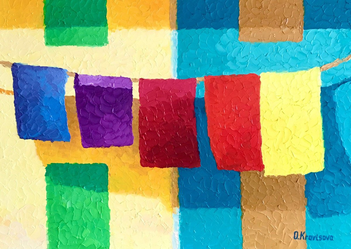 Geometric Abstract Oil Painting By Oxypoint, 28 X 20", "5 Steps - 5 Moments", Original Artwork