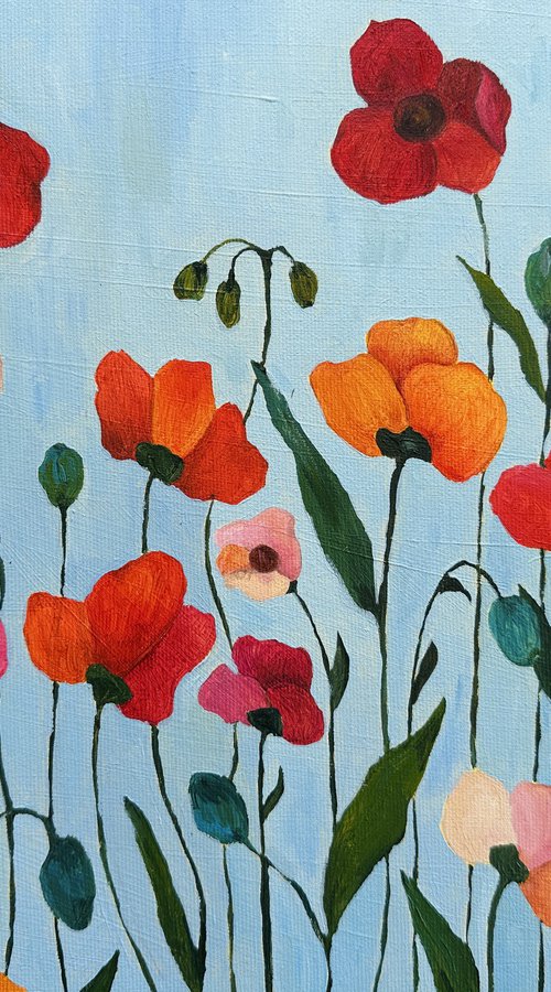 Poppies on Blue by Irina Anis