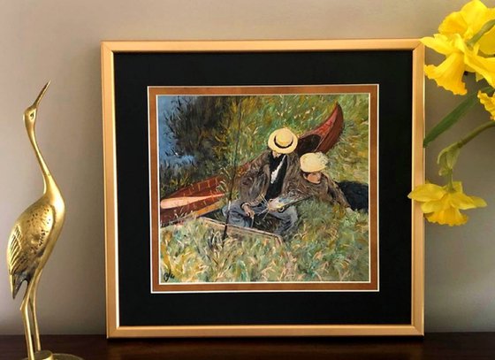 ''Paul Cesar Helleu sketching with his wife''/framed and ready to hang /free shipping in USA