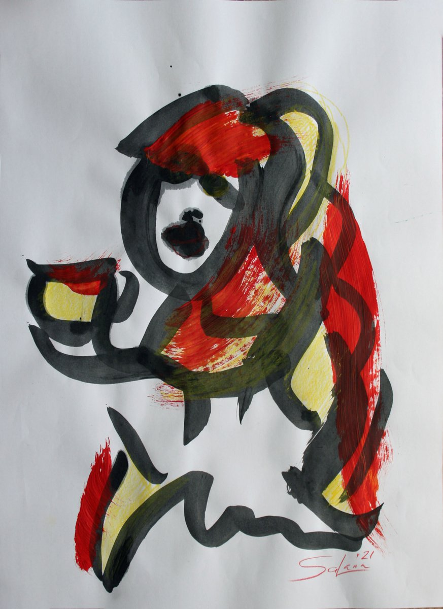 Abstract Drawing By Salana Art / Svetlana Samovarova, 13 X 17", Tea Time 8, Original Artwork