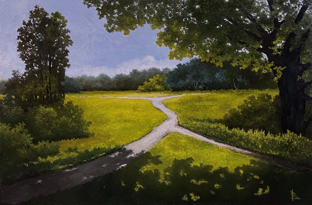 Impressionistic Landscape Oil Painting By Oleg Baulin, 24 X 16", Path, Original Artwork