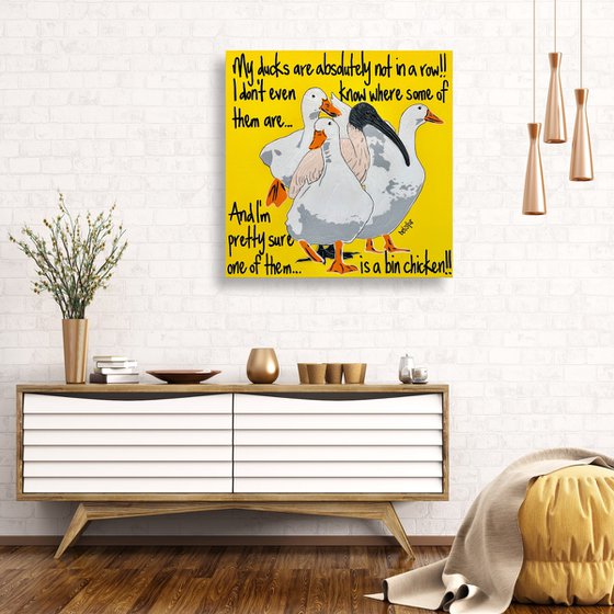 Ducks in a Row Yellow Bin Chicken 61cm x 61cm