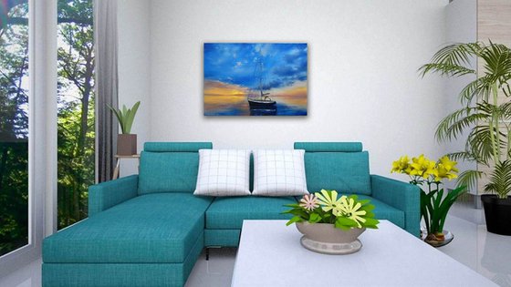 Seascape Morning calm - Seascape painting,  sunrise  painting