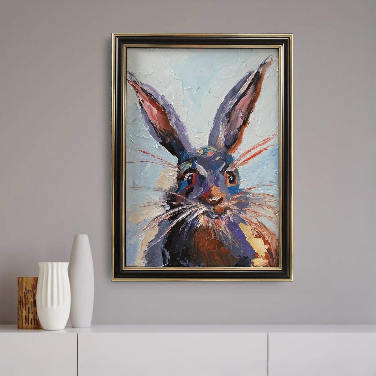 Expressive Animal Oil Painting By Vita Schagen, 9 X 13", Rabbit., Original Artwork