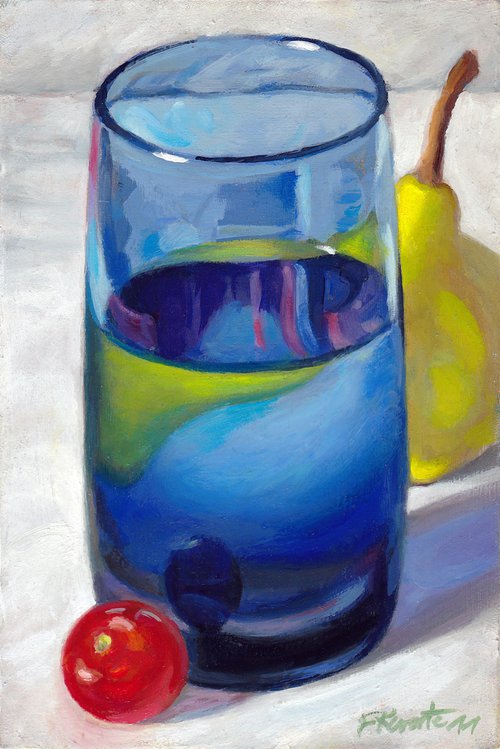 Blue Glass, Cherry Tomato and Pear by Frederic Reverte